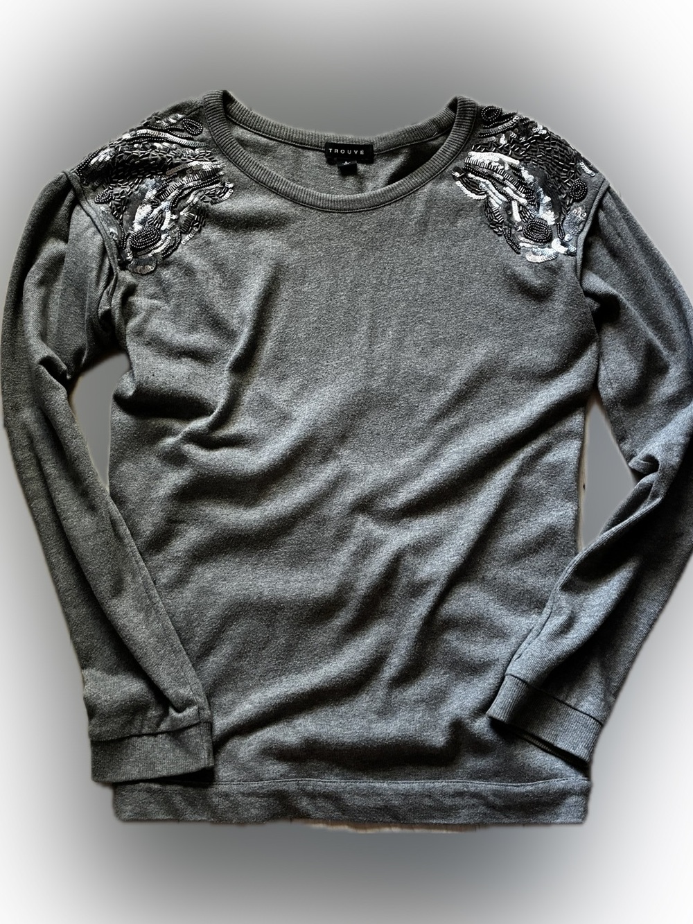 Trouve Gray Embellished Shoulder Sweater